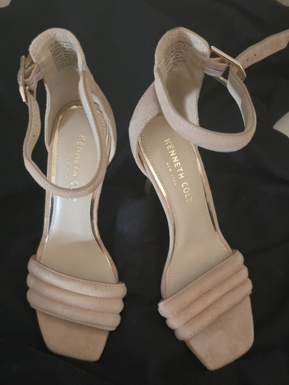 Kenneth Cole Blush Nude Suede Ankle-Strap Block Heels